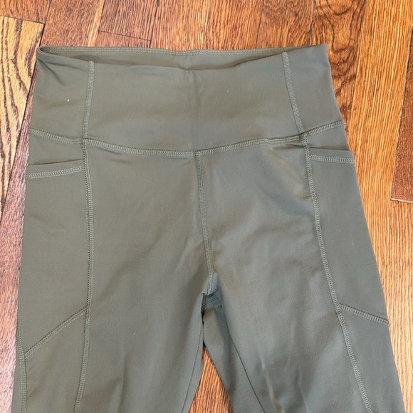 Olive Army Green Athletic Leggings with Pockets - Picture 3 of 7